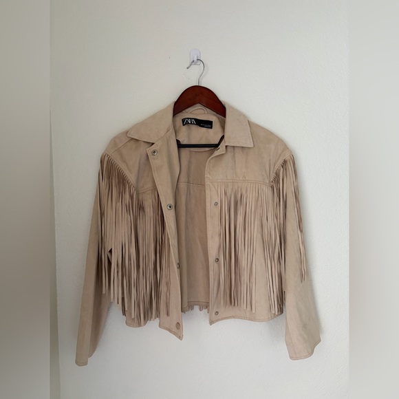Zara Jackets & Blazers - Zara Beige Suede Fringe Jacket